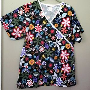 RETRO Floral Jasco SCRUB Uniform Top M